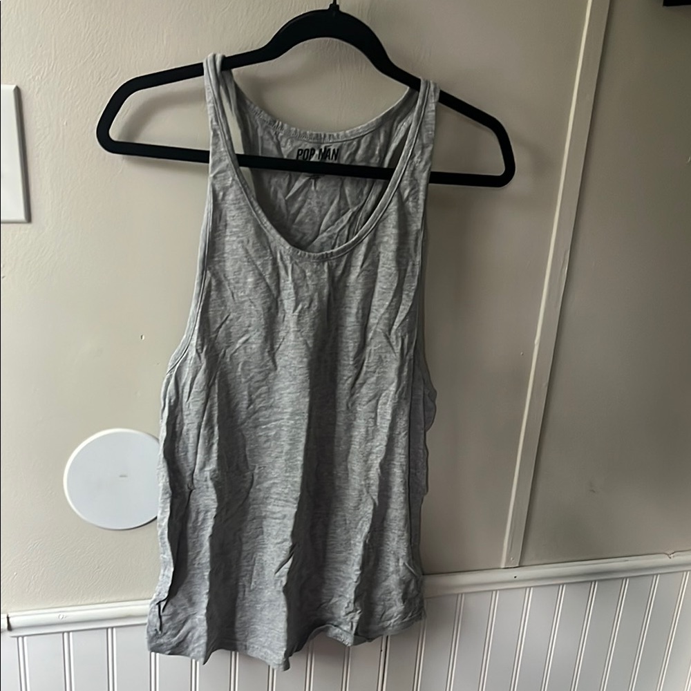 Gray Asymmetrical Sleeveless Relaxed Tank Top